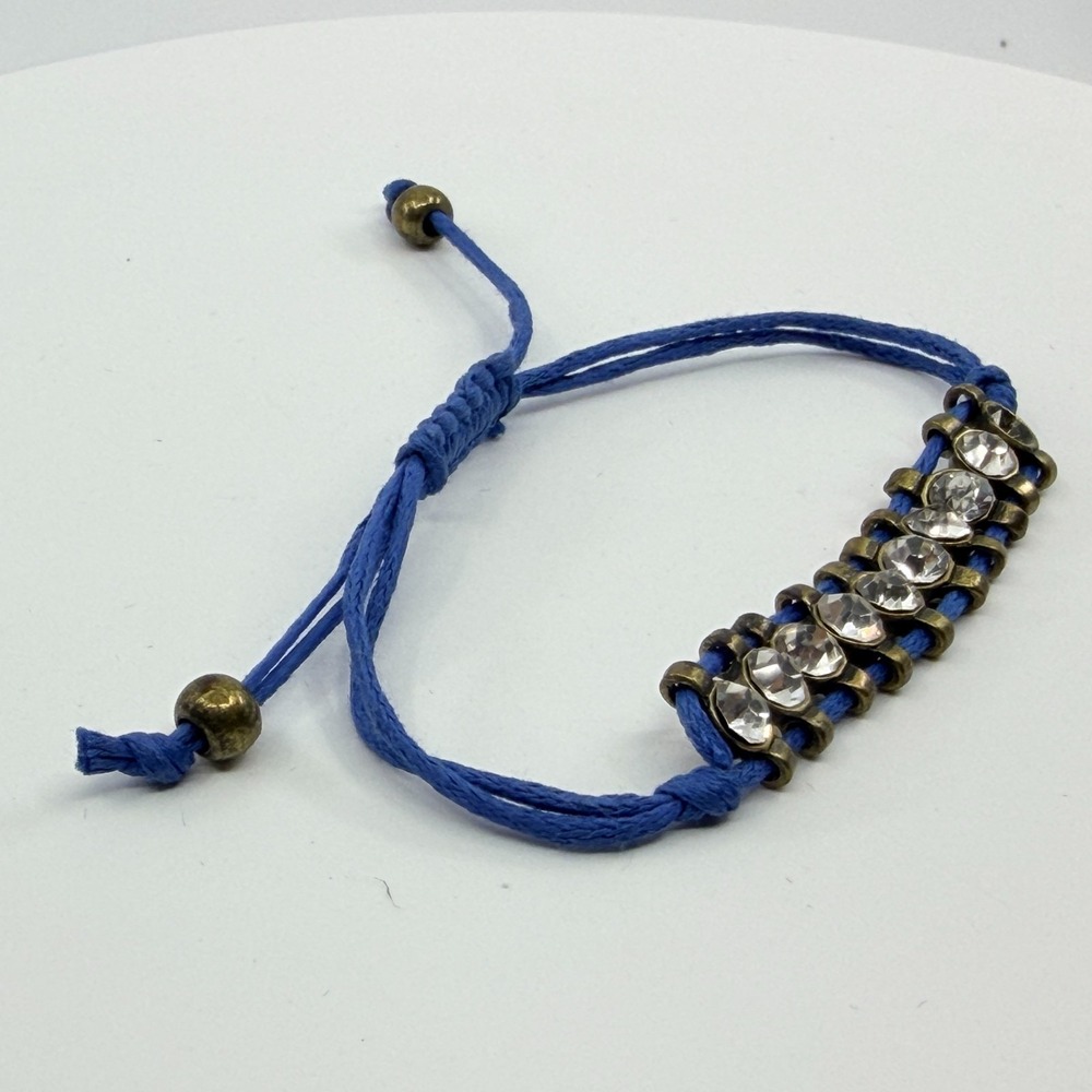 Boho Blue Cord Bracelet with Crystal Stations Layering Festival Statement Piece